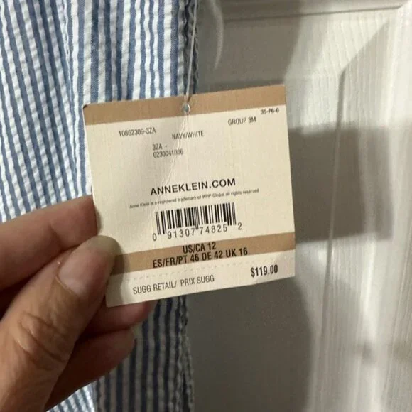 NWT Anne Klein Seersucker Sleeveless Shirt Dress - Picture 15 of 16